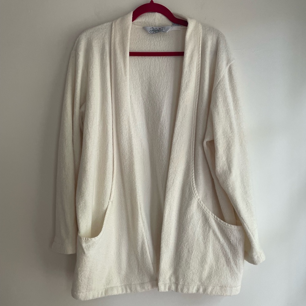 Haband Cream Open Front Shawl Collar Fleece Jacket